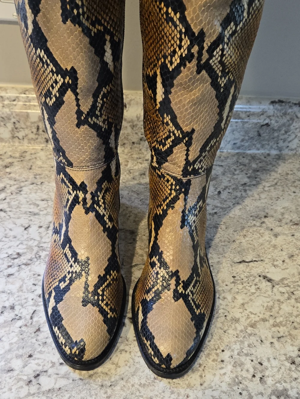 Aquatalia Italian Weatherproof Black & Camel Snake Leather Boots